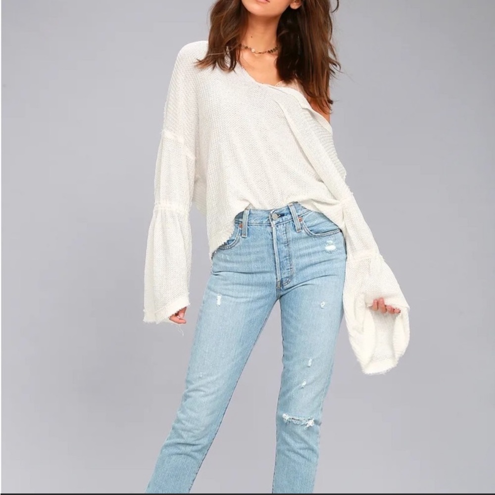 Free People | Dahlia White Thermal Long Sleeve Top XS